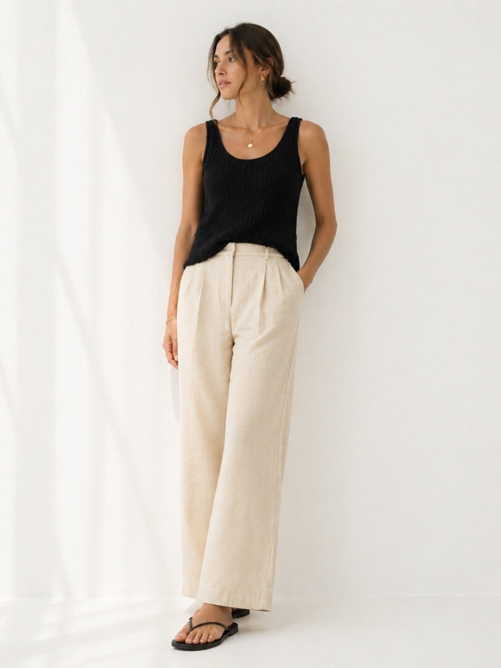 Quince Black Knit Tank Organic Cotton Sleeveless Top XL Minimalist